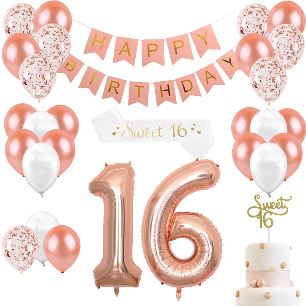 Party Banner Gold - Decoraciones de 16 cumpleaños para niñas,