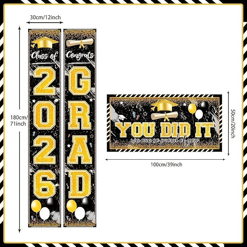 Banderas de Graduación 2D de 3 - Party Banner Gold reseña y precio