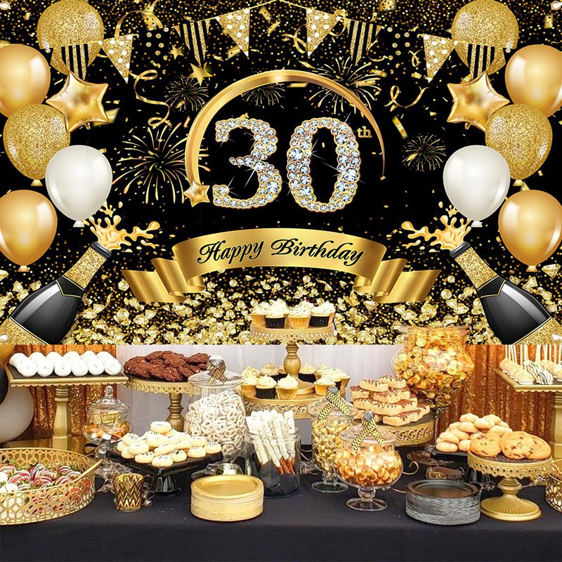 Feliz 30 40 50 cumpleaños panc - Party Banner Gold reseña y precio